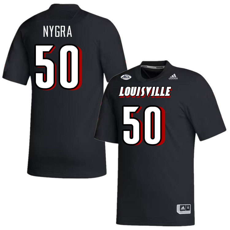 Men #50 Pete Nygra Louisville Cardinals College Football Jerseys Stitched-Black